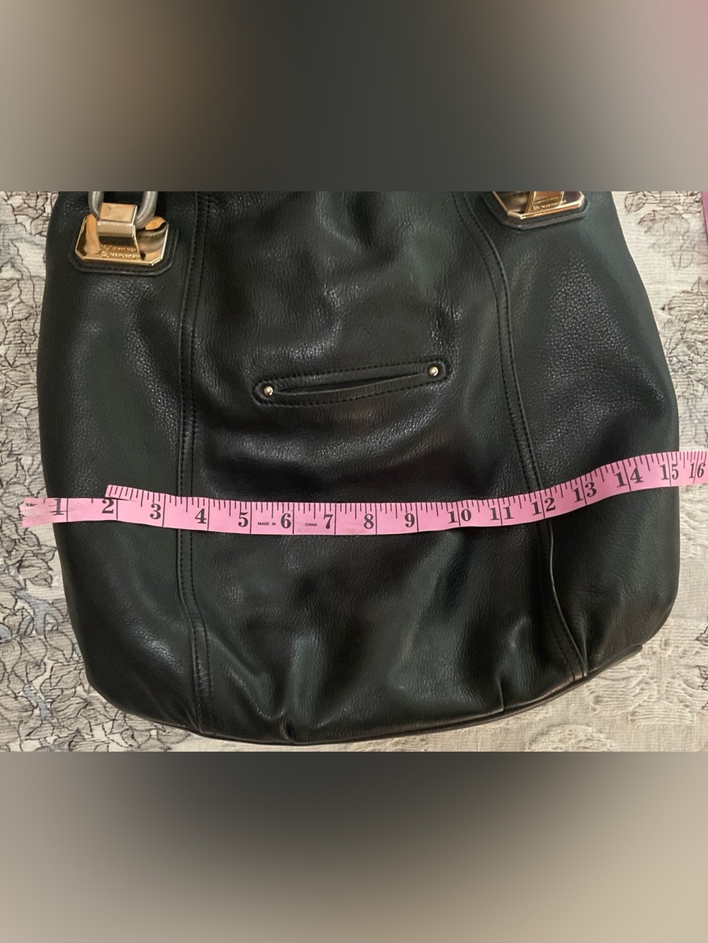 B Makowsky Pebbled Leather Magnetic Close Purse Handbag Black/Gray Double Handle - Picture 12 of 12